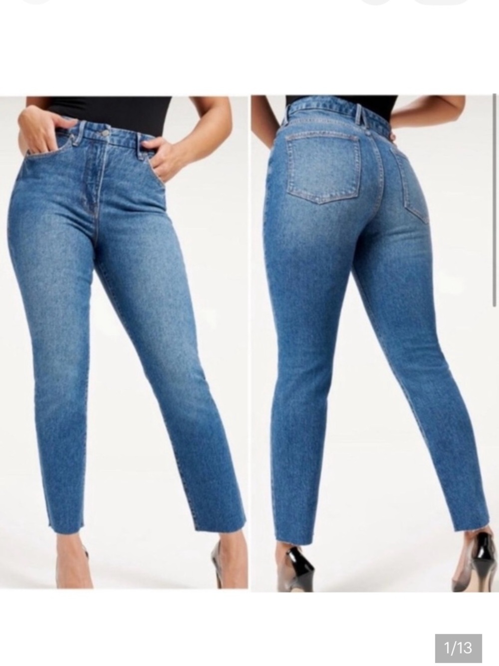 Good American Good Classic Raw Hem Jeans GL386T Blue510 Size 15/33 NWT